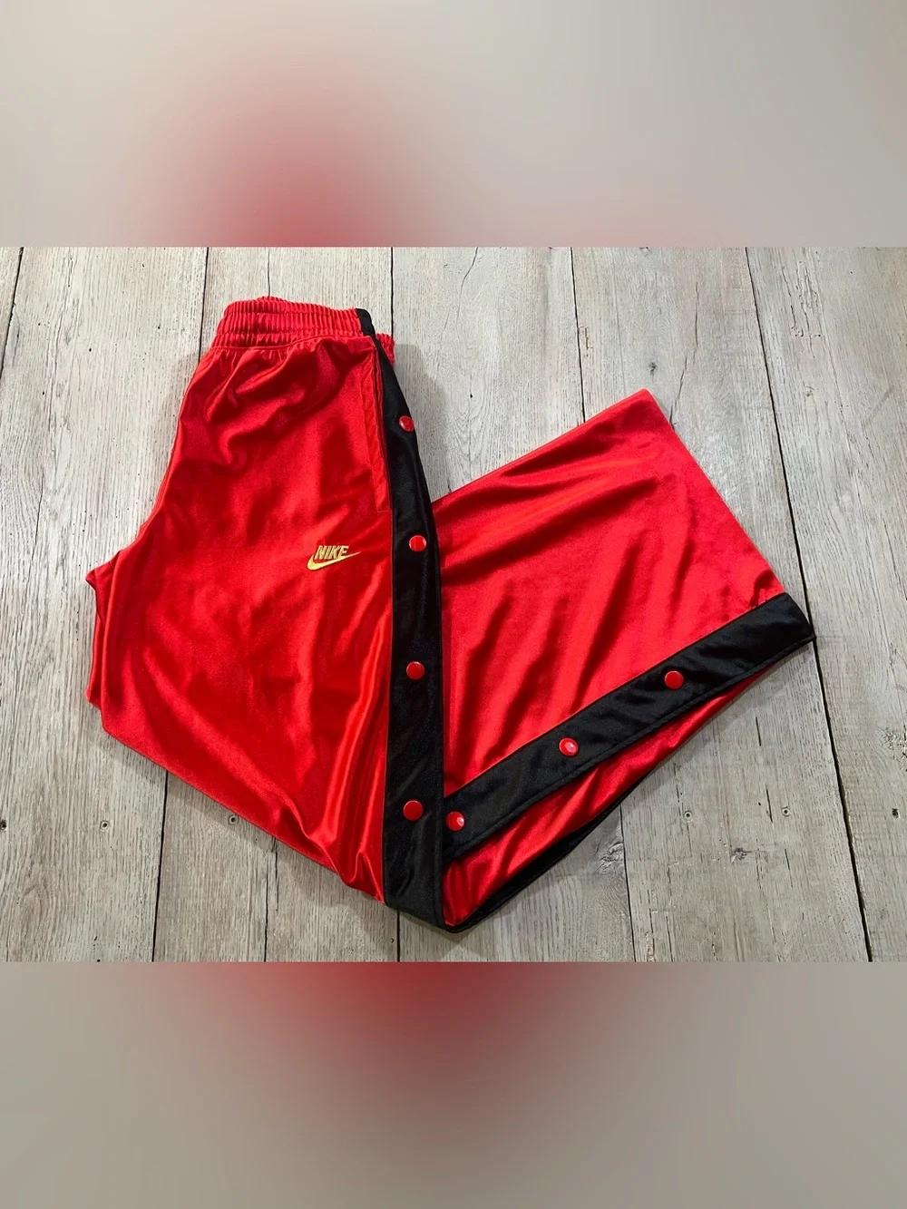 Nike Womens Track Pants Sportswear Glam Dunk Popper Red Black Wide Leg Sz S